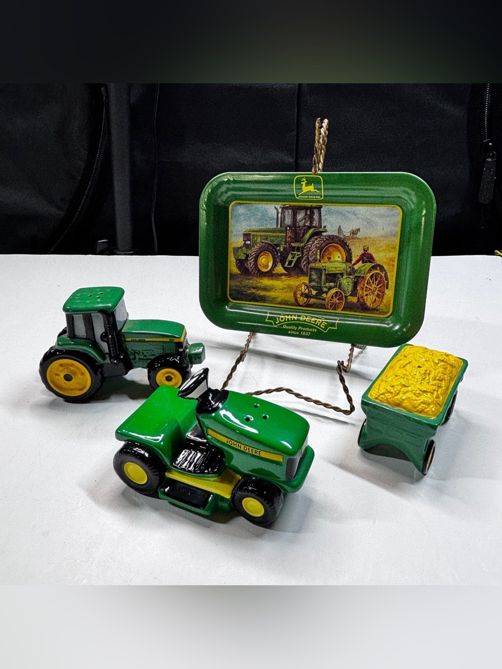 John Deere Tractor Salt and Pepper Shakers country tin tray country farm